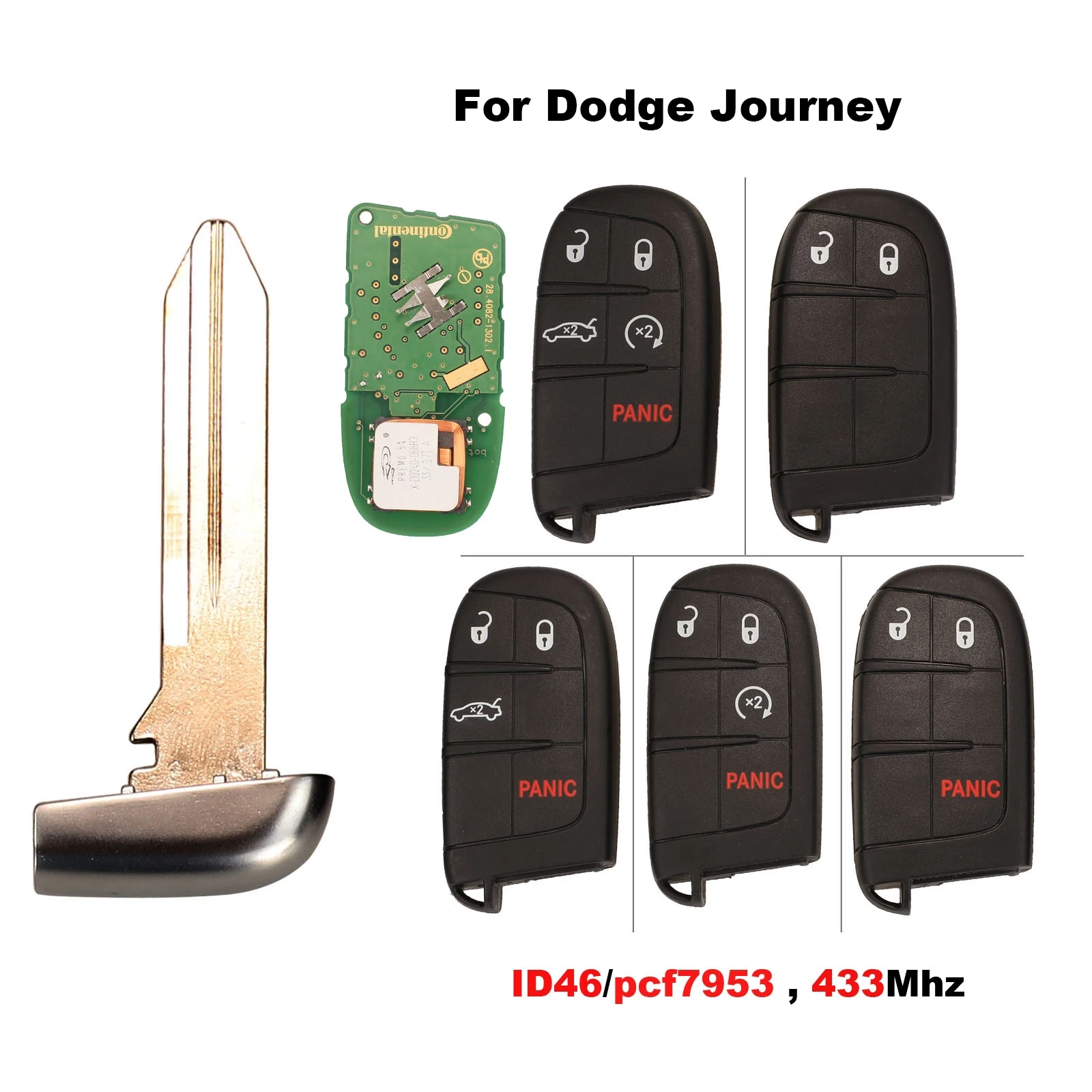 

jingyuqin Remote 2/3/4/5 Buttons Car Smart Key For Dodge Journey ID46 PCF7953 433Mhz Control Full Key Complete