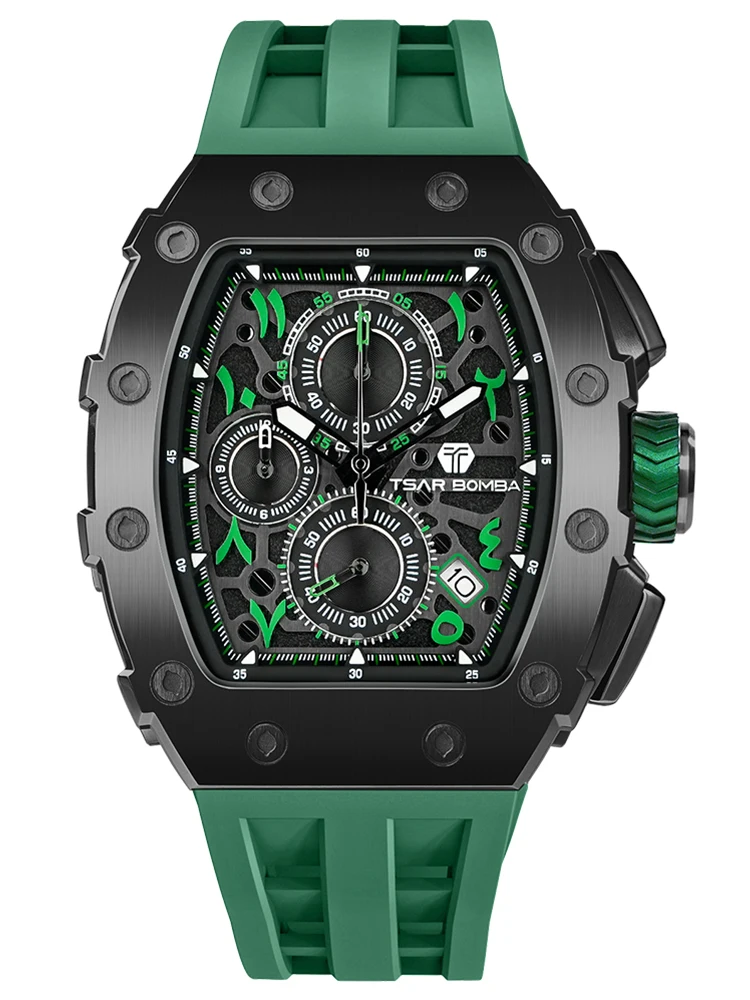 Reloj de Hombres TSAR BOMBA con Números Árabes, Dial Tonneau, Reloj de Pulsera Resistente al Agua para Hombres, Cristal de Zafiro 2025 TB-8204QA