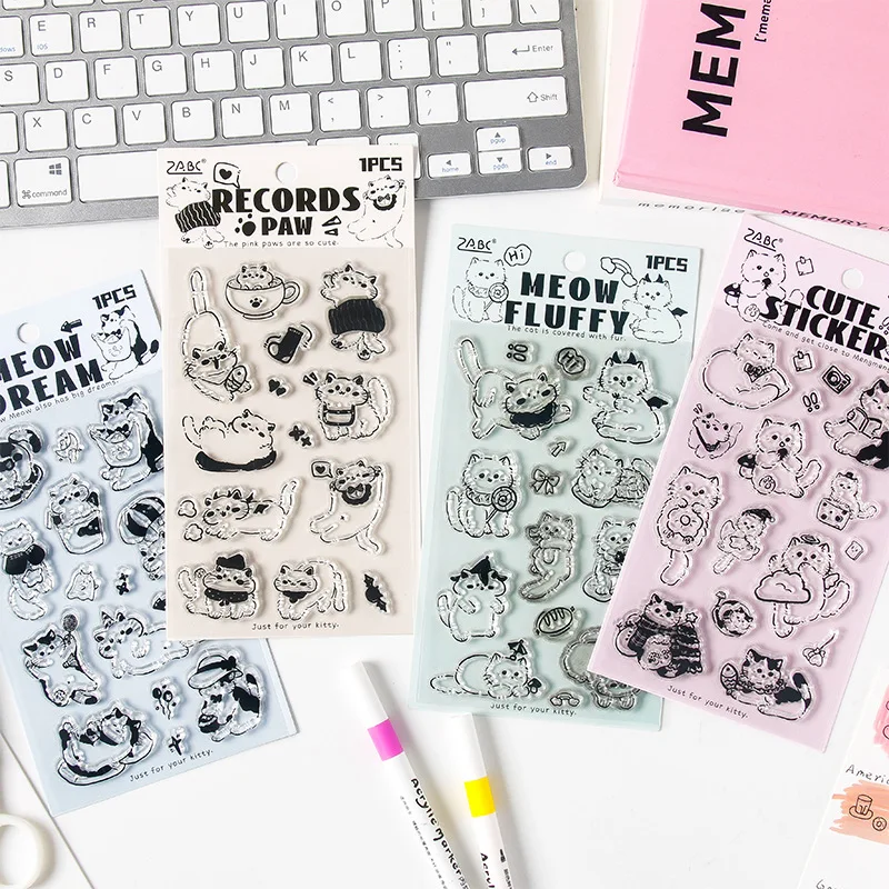 

Kawaiii Cat Pattern Stamps Die Cut Transparent Children's Hand Account Seals Silicone Rubber Stamps School Office Stationery