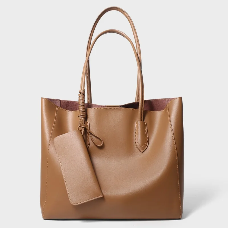 

Большая вместительная сумка-тоут, Новое поступление 2026, женская сумка из воловьей кожи, простая роскошная сумка с подкладкой, рабочая сумка-шоппер на плечо