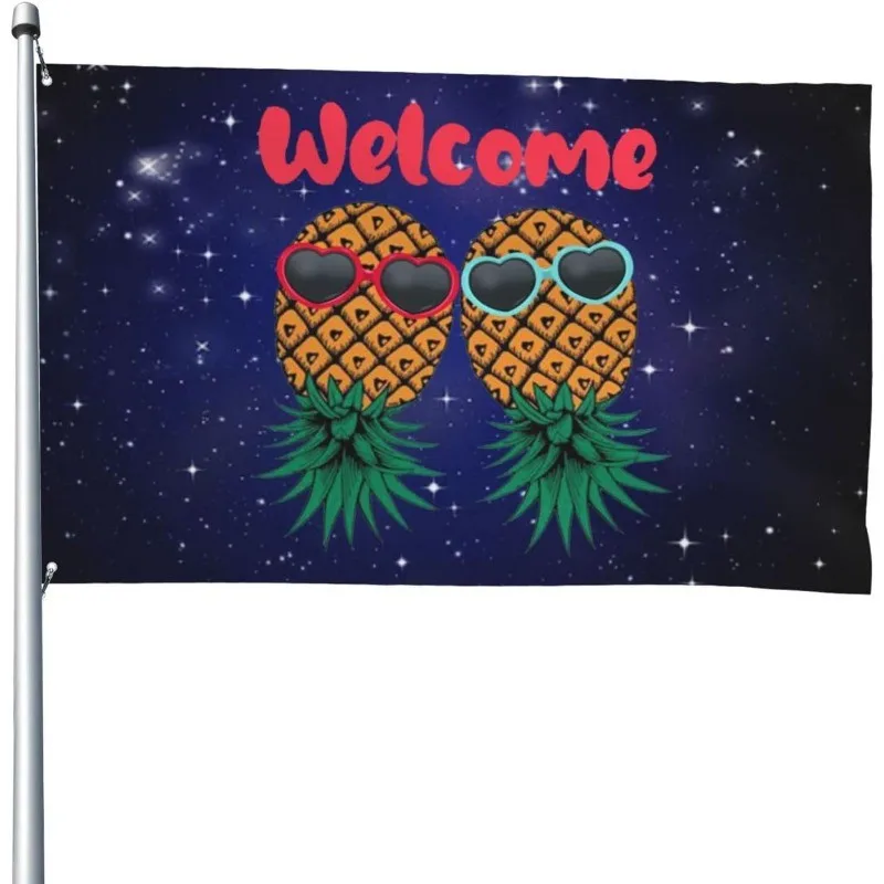 Funny Pineapple Couple Welcome House Flag Durable Polyester Indoor Outdoor Banner