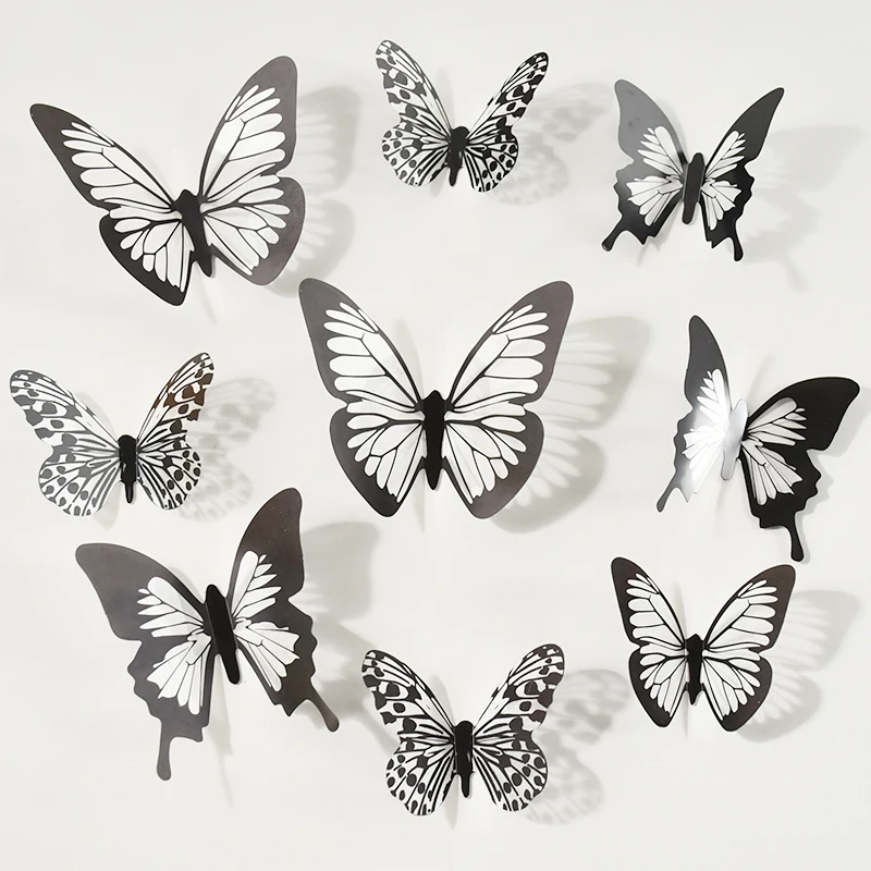 24/48pcs Black White 3D Butterfly Wall Stickers Wedding Decoration Home Bedroom Living Room DIY Butterflies Wall Decals Supplies