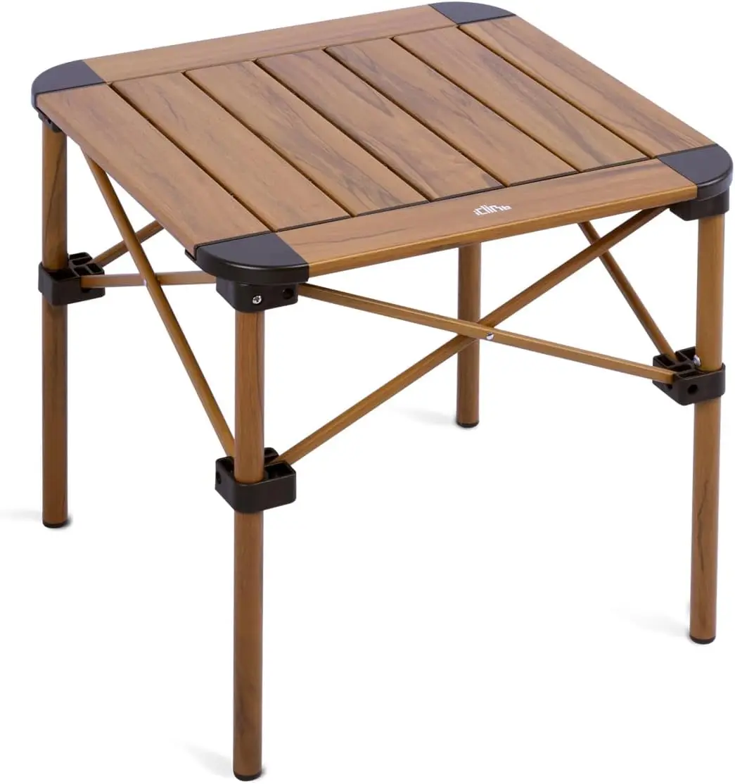 Mesa cuadrada plegable con bolsa de transporte para camping, picnic, barbacoa - Aluminio liviano, tapa enrollable (naturaleza, S)