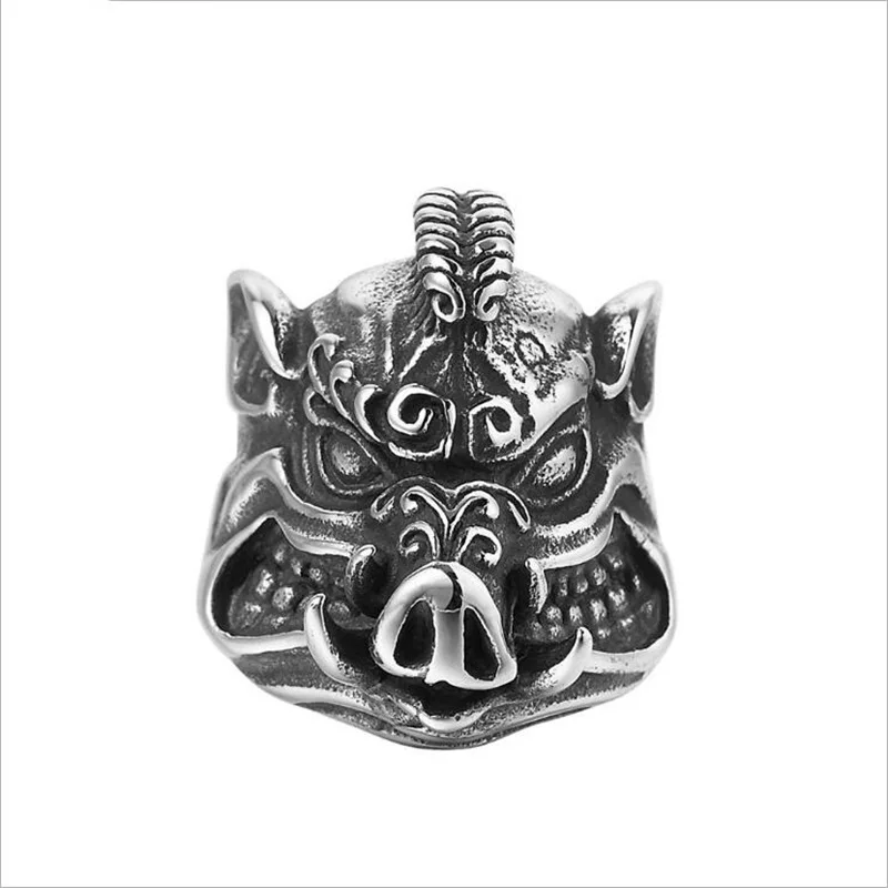 Viking wild boar head ring fashion accessories stainless steel animal wild boar head personality men and women ring Viking jewel