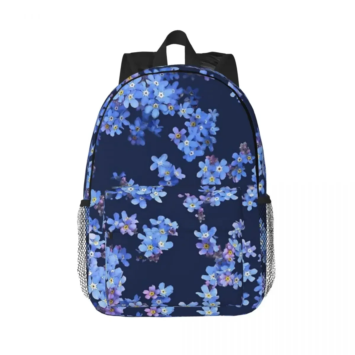 Forget Me Not, Watercolour Flowers On Dark Background Backpack Boy Girl Bookbag Student School Bags Travel Rucksack Shoulder Bag