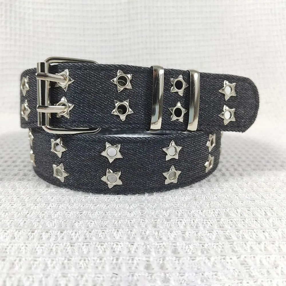 Pop Punk Denim Dopamine Style Jeans Double Breasted Waistband Star Detail Distressed Design Retro Jeans Belt Trendy