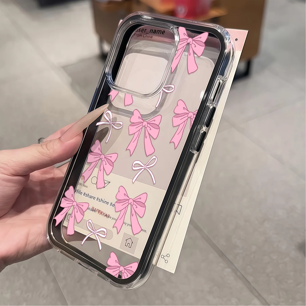 Gradient Rosa Schleife Handyhülle für iPhone 16 14 15 Plus 13 14 15 17 16 12 11 ProMax 16 15 14 Pro 17Air Transparente Weiche Hülle – Detail 3
