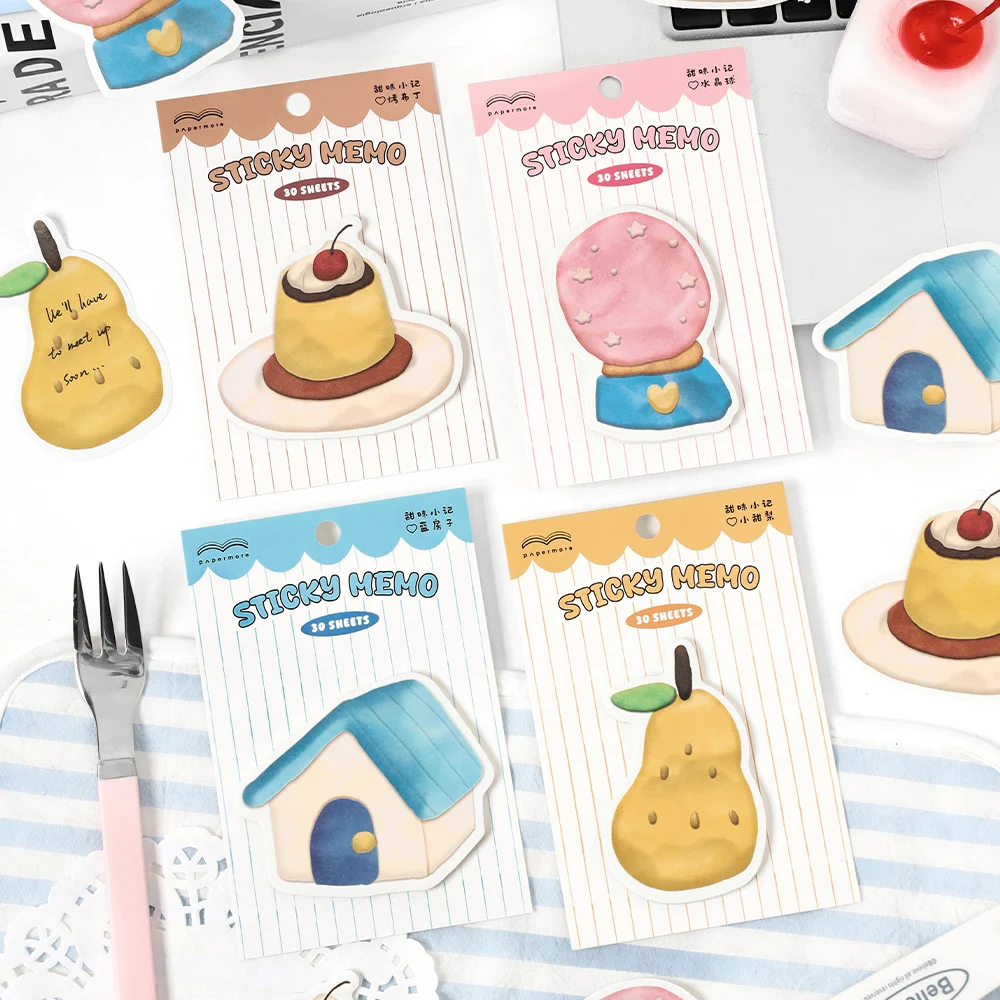 30 Pcs，Kawaii Stationery，Notes Cakes Shape Sticky，Pad Cute Memo Pads Colorful，Self-Sticky Note Pads，for Study Work，School Office