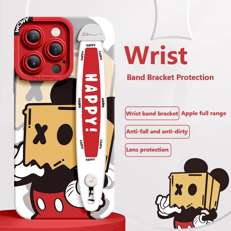 Deluxe Wrist Band Bracket Case Applicable Iphone 15 14 13 12 11 Pro Max X XR Xs Silicone Cell Phone Protective Cover Head Cover