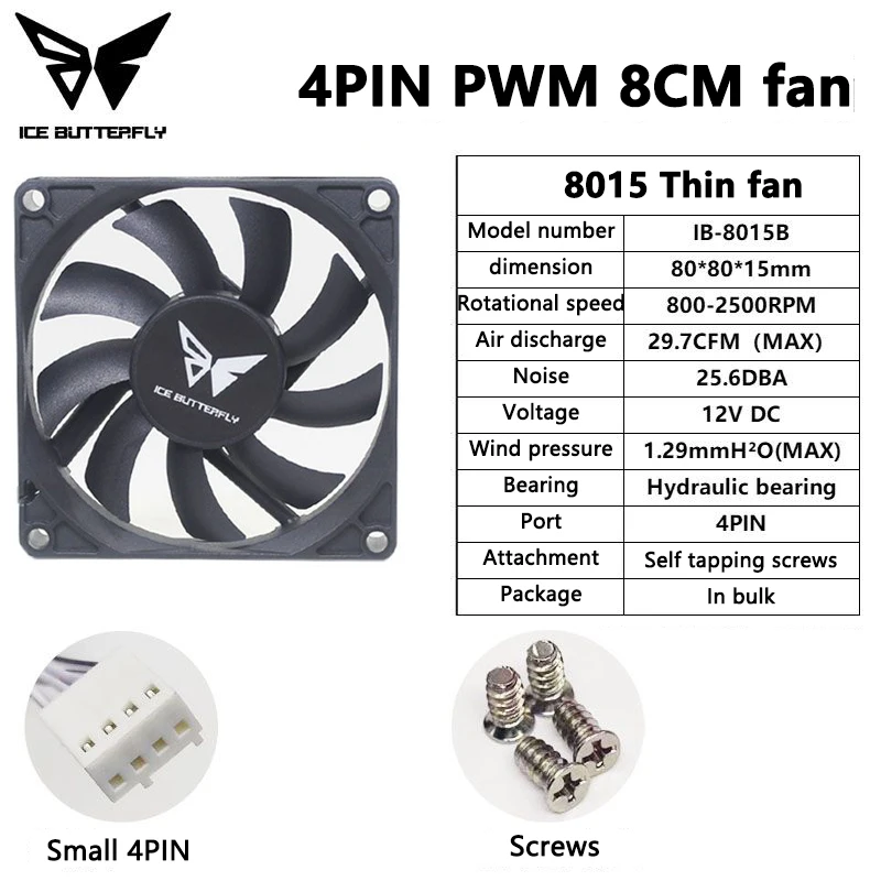 Computador CPU Caso Ventilador De Refrigeração, Controle De Temperatura PWM Inteligente, radiador Silencioso, Ventilador Refrigerador, Fluido Rolamento Hidráulico, 8cm