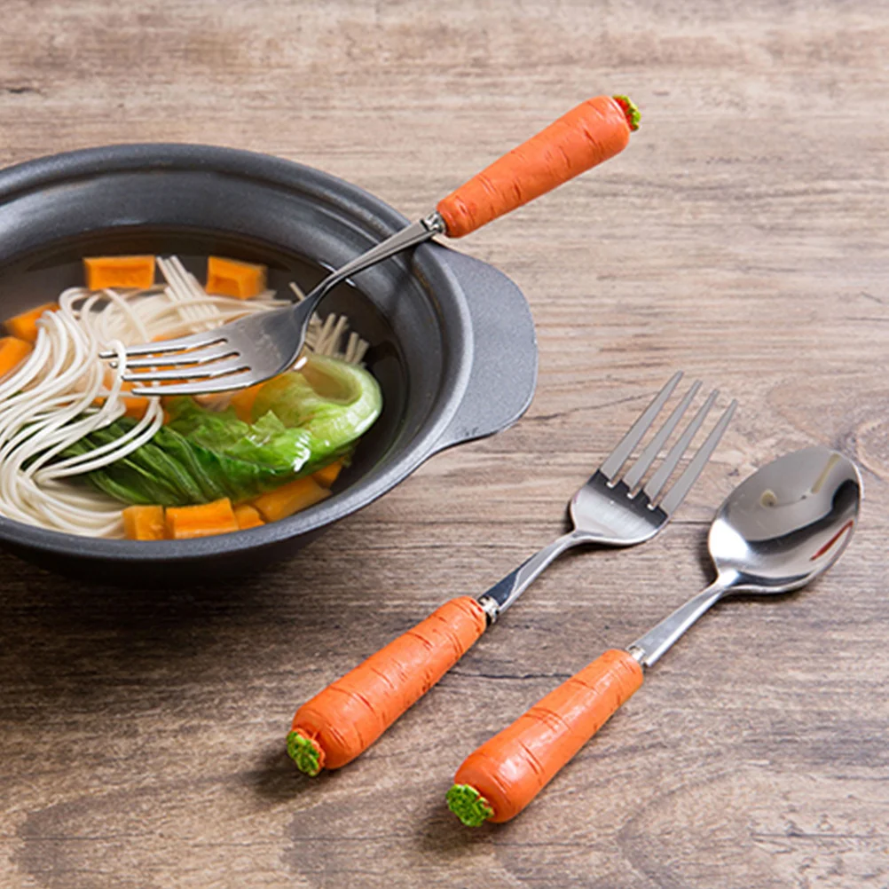 

Carrot Design Spoon Fork Combo High Quality Metal Kid Dinnerware for Eating Practice Hand Eye Coordination Development Toddler