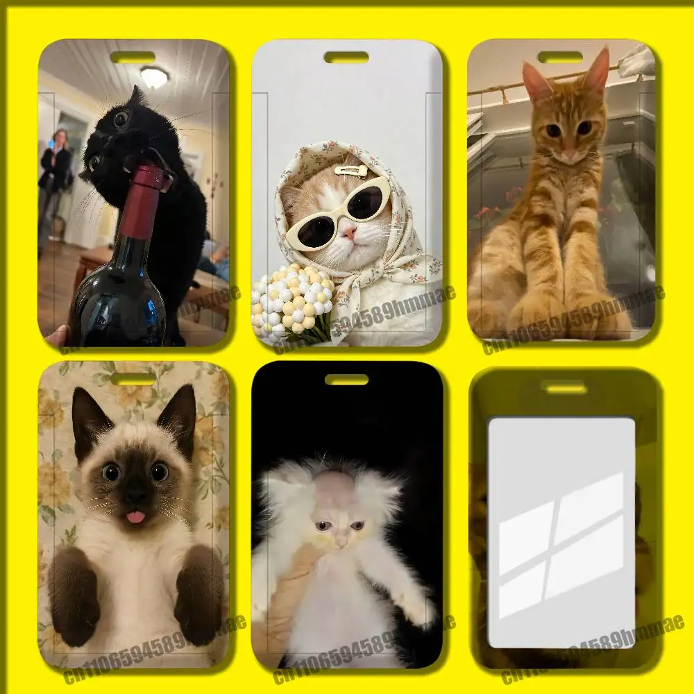 For Cute Funny Kitten Cat Employee ID Card Holder Office Badge Work Student Bank Credit Hard Holders Case Shell