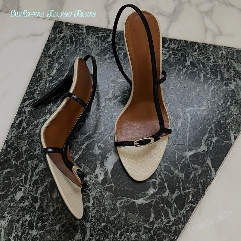 Surkova British Style Stilettos T-tied Open Toe Slingbacks Sandals 2024 Luxury Fashion Thin Heels Women Shoes for Outfits Dress