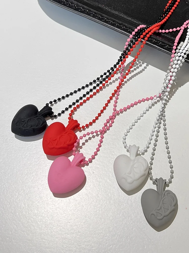 Quan Zhilong GD Same Sle Yang Mi Same Sle Men's Heart-Shaped Necklace Women Macaron Color Resin Rubber Accessories Ch Dou...