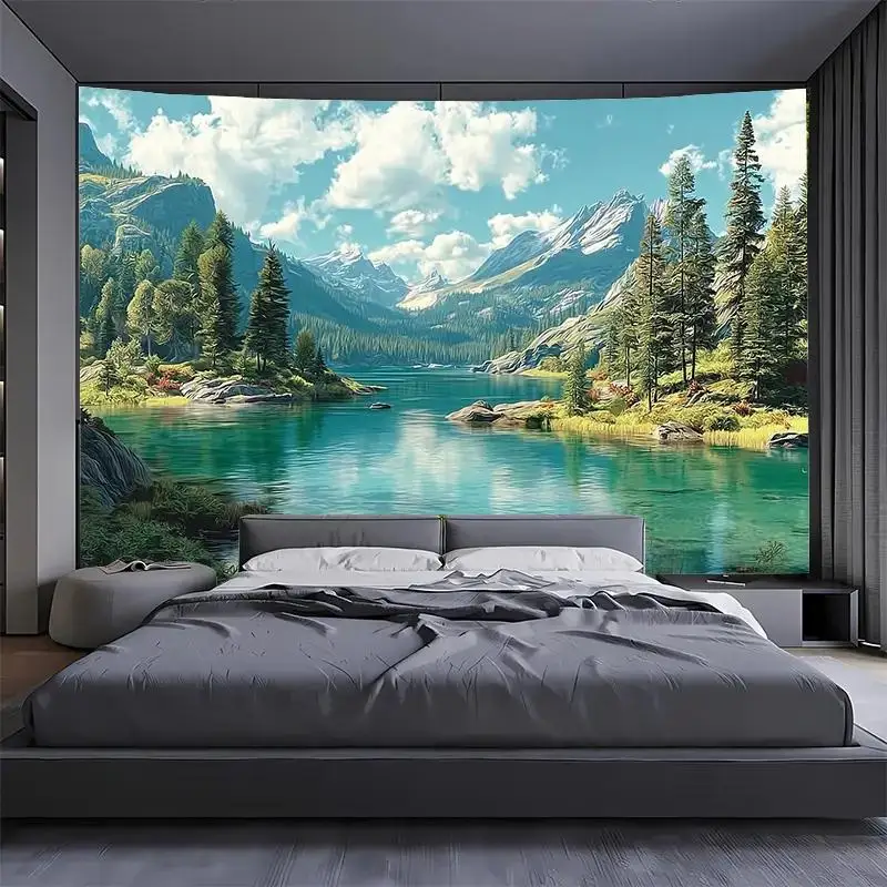 1pc mountain and lake scenery mural, photo wallpaper, suitable for TV background, bedroom, and living room sofa wall perfect for