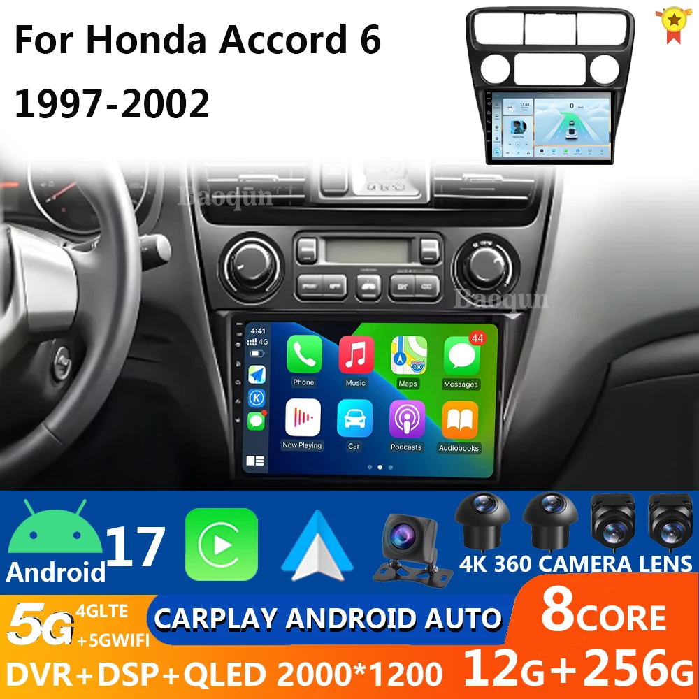 For Honda Accord 6 1997-2003 Android 16 Car Radio Navigation WIFI Wireless Carplay GPS Multimedia Universal Screen Stereo player