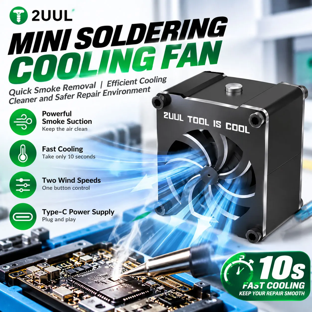 2UUL DA99 Mini Solder Fume Extractor Powerful Smoke Absorption Cooling Fan For PCB Soldering Phone Motherboard Repair