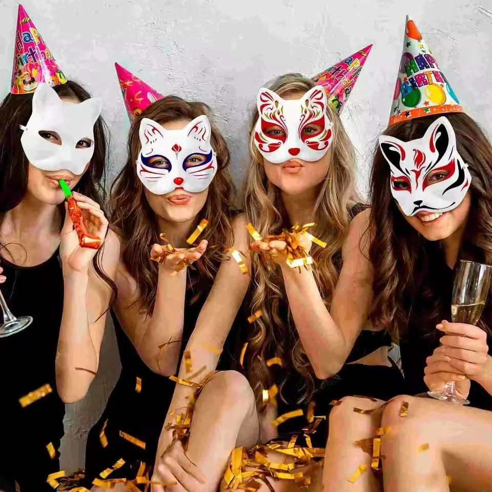 Apettoey Lot de 10 masques de chat Therian blancs pour bal masqué, Halloween, cosplay d'enfants