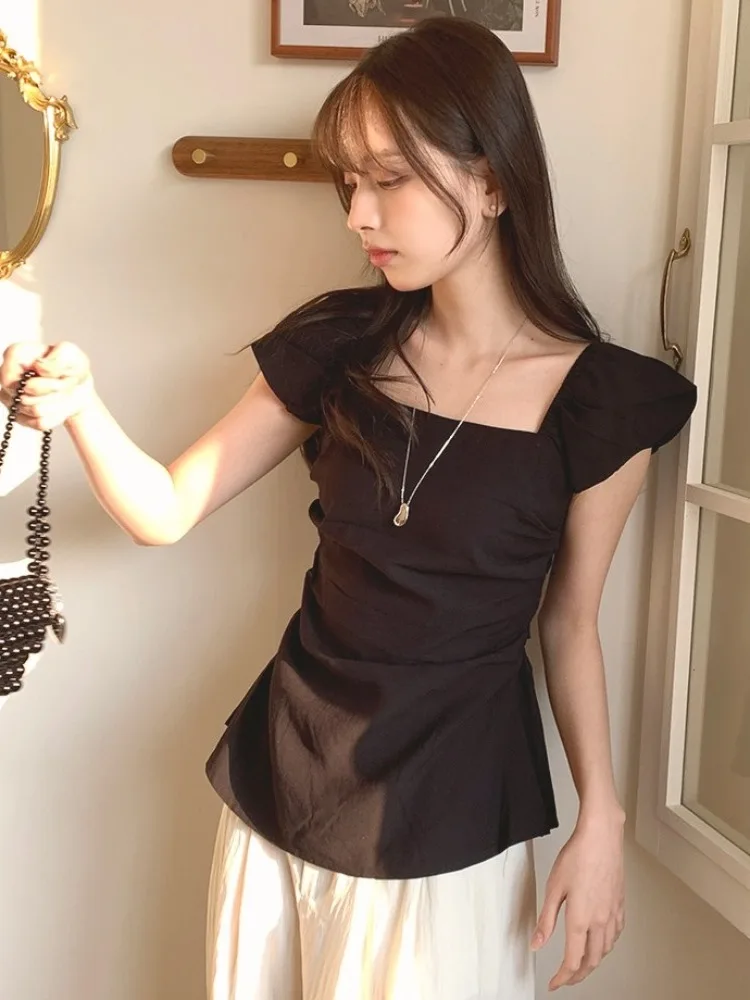 Csa de mujer de doble uso con diseño dulce, novedad de verano, estilo de hada, manga trasera, Top con lazo, aósfera eleg...