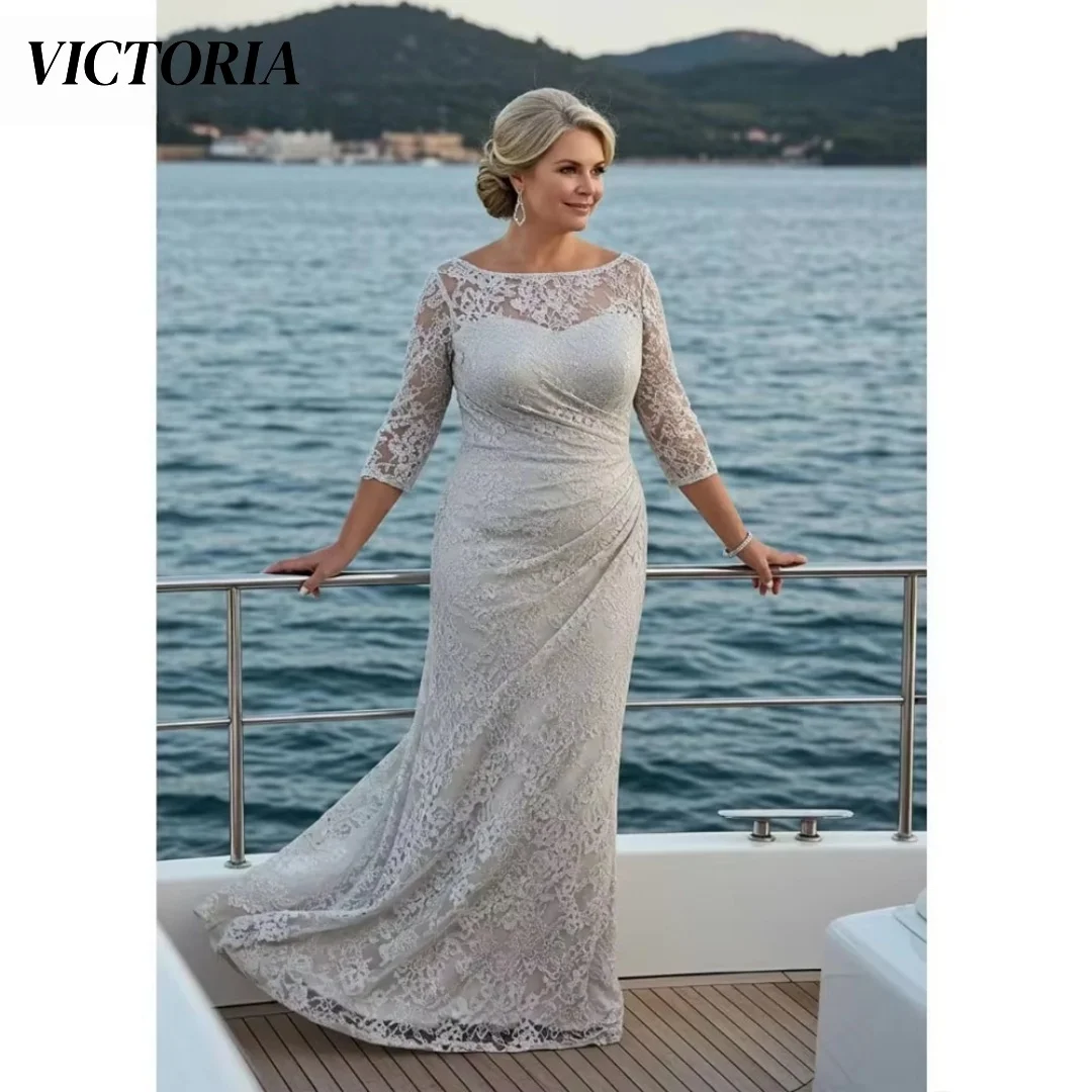 VICTORIA elegant Column Floor Length Jewel Lace Maxi women's wedding party  Mother Of The Bride Dresses Customized