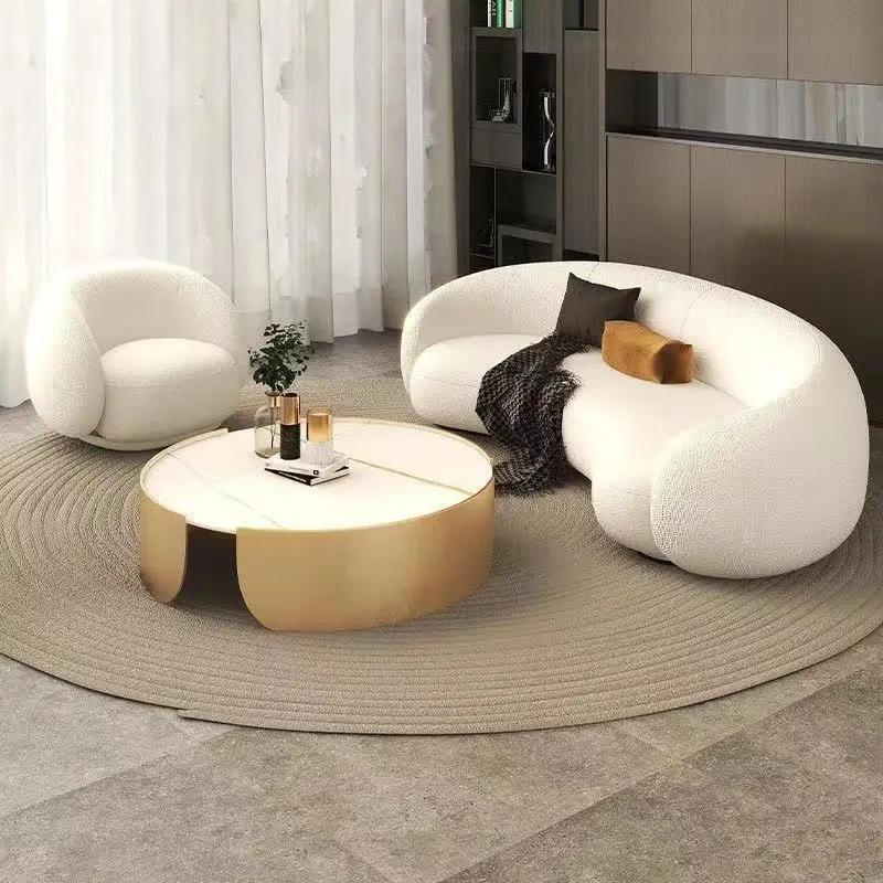 

Cream Wind Sofa Small Apartment Living Room Light Luxury Lamb Fleece Fabric Sofa