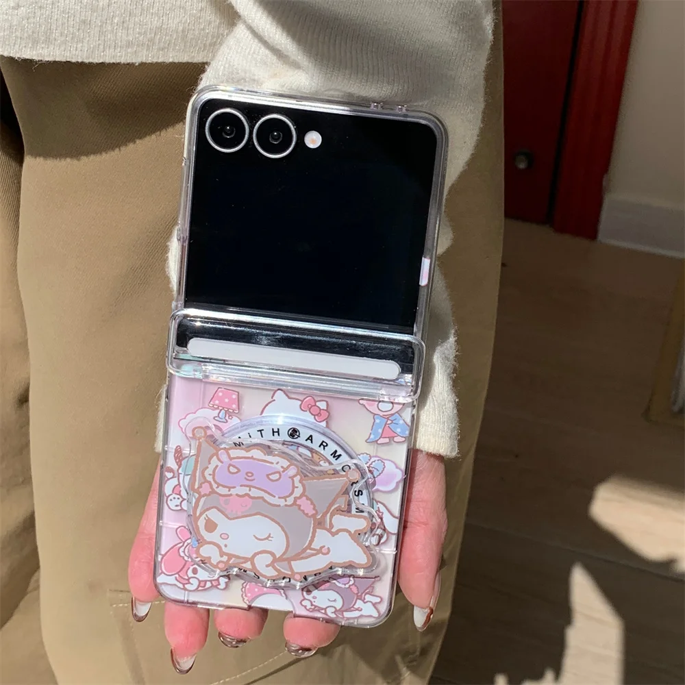 Urocze, kreskówkowe etui magnetyczne na telefon Samsung Galaxy ZFlip5 6 7 flip7 4 3 z funkcją stojaka Magsafe, z miejscem na karty i ochroną przed wstrząsami. — zdjęcie produktu 5
