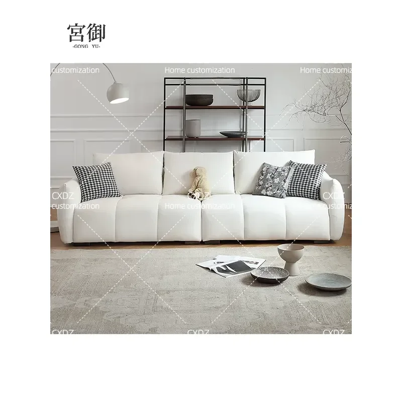 French Cream Style Fabric Sofa Big Wave Design Cat Claw Legs Straight Row 4 Seater Living Room Furniture for Small Apartment