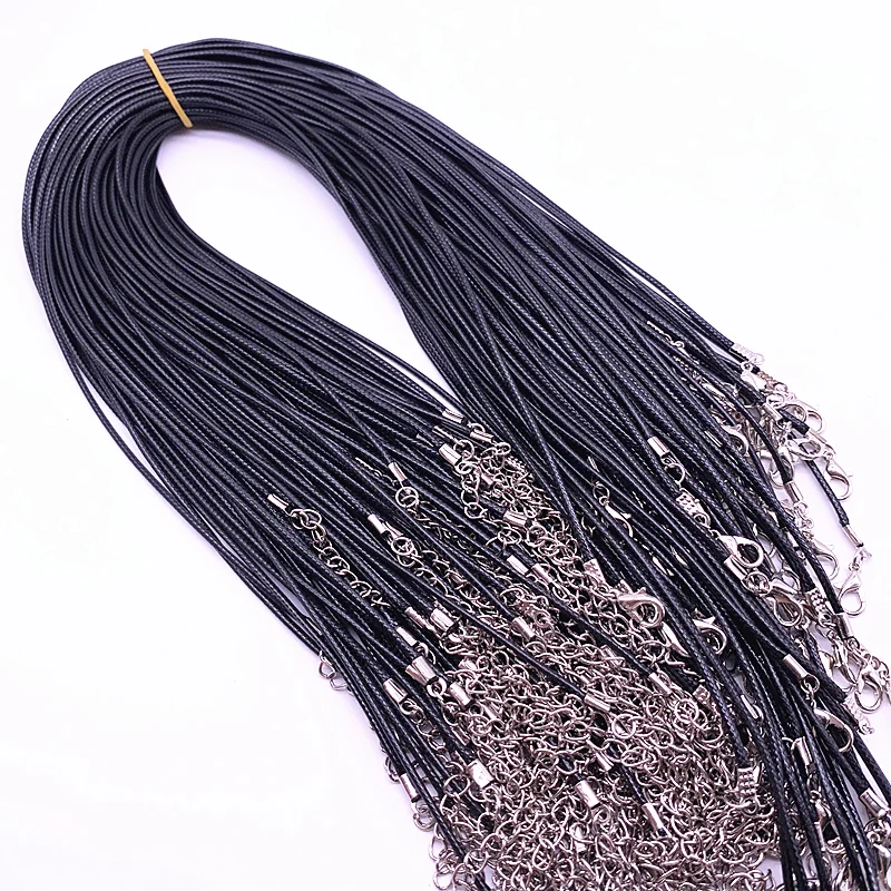 New 10pcs 1.5mm Leather Cord Wax Rope Chain Necklace Extender Chain Lobster Clasp DIY Jewelry Accessories