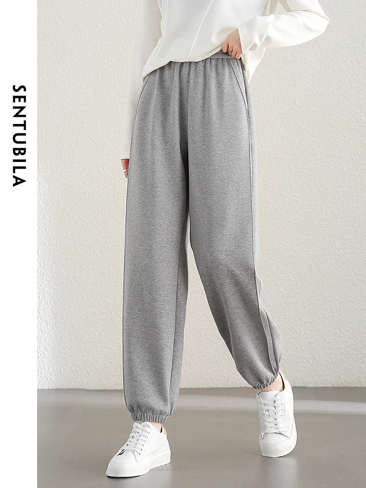 SENTUBILA High Waisted Sweatpants Women 2025 Autumn Loose Elastic Waist Knit Ankle Length Pant Cotton Woman Trousers 143K56228