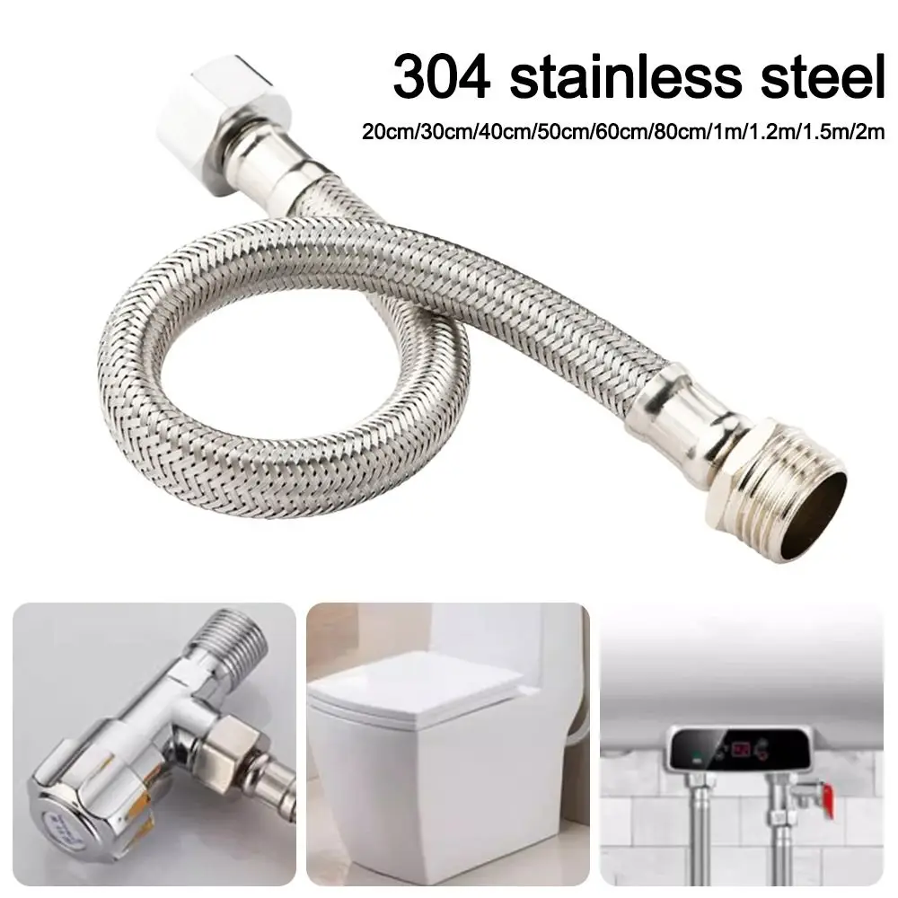 20-200CM Length Flexible Shower Hose Internal Threaded External Threaded Extension Sprayer Pipe Stainless Steel