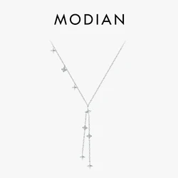 MODIAN 925 Sterling Silver Fashion Delicate Twinkle Stars Charm Y-Shaped Choker Pendant Necklace For Women Party Fine Jewelry