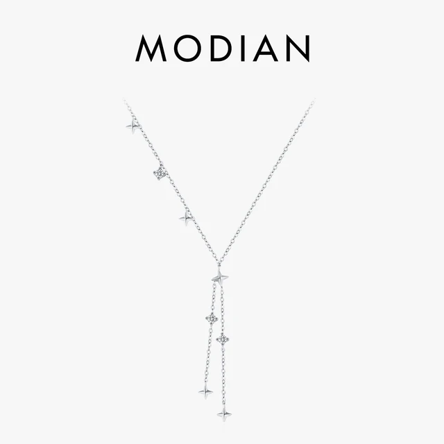 MODIAN 925 srebro moda delikatne migoczące gwiazdy Charm Choker w kształcie litery Y naszyjnik dla kobiet Party Fine Jewelry