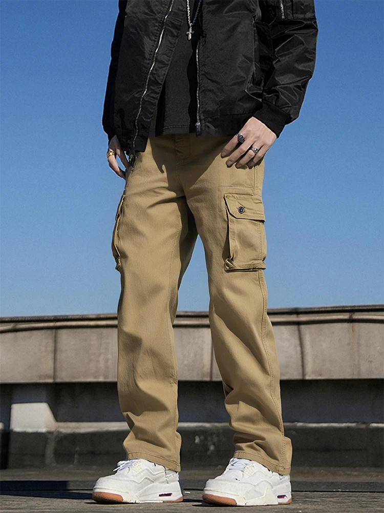 

2025 Autumn New 6 Pockets Cargo Pants Men Solid Color Slight Stretch Work Pants Casual Straight Taper Trousers