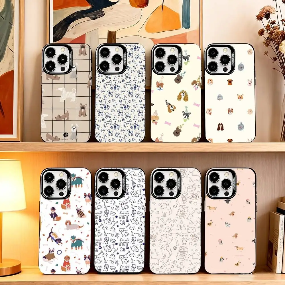 

Cute Minimalist F-Full Puppies Phone Case For iPhone 17,16,15,14,13,12,11 Plus,Pro Max,XS,Colored Silver Plated Inside Cover