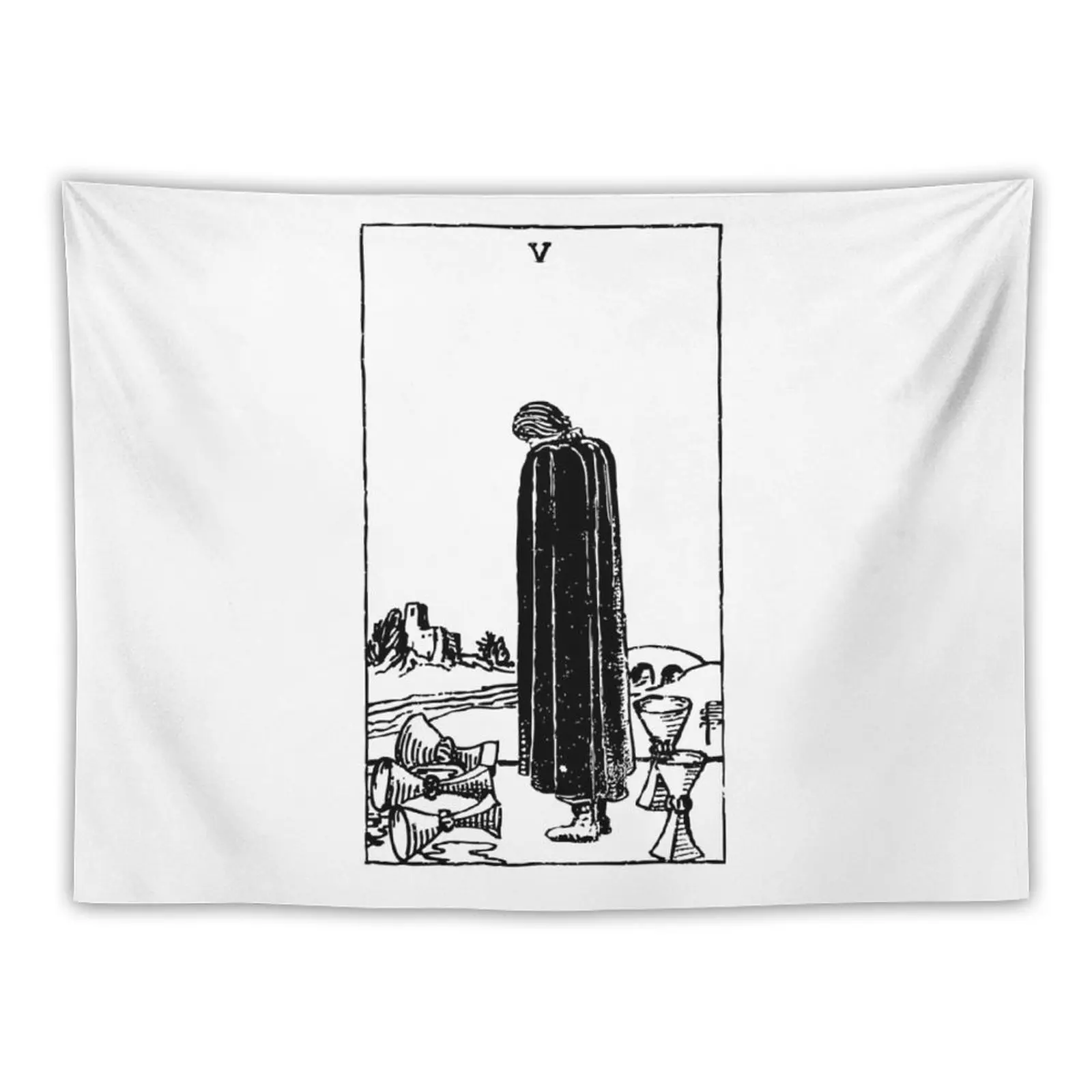 New Tarot Card : 5 of Cups | Five of Cups black & white Tapestry Home Decor Cute Tapestry