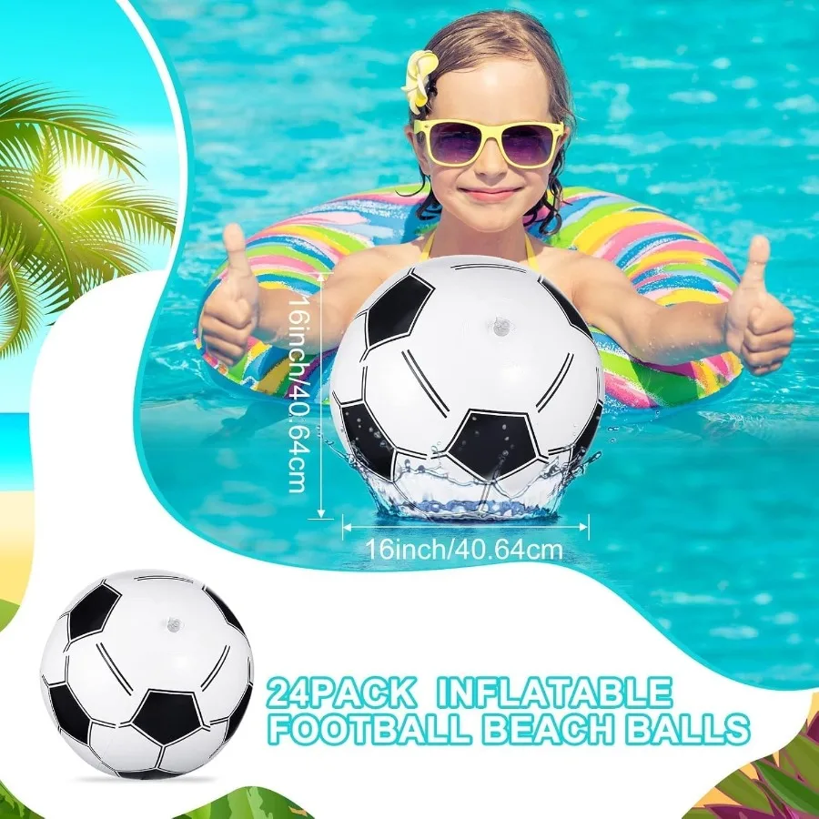 24 piezas 24 pulgadas pelotas de playa de fútbol pelotas de playa inflables a granel deportes temáticos favores de fiesta flotador de piscina juguete para fiesta de cumpleaños D