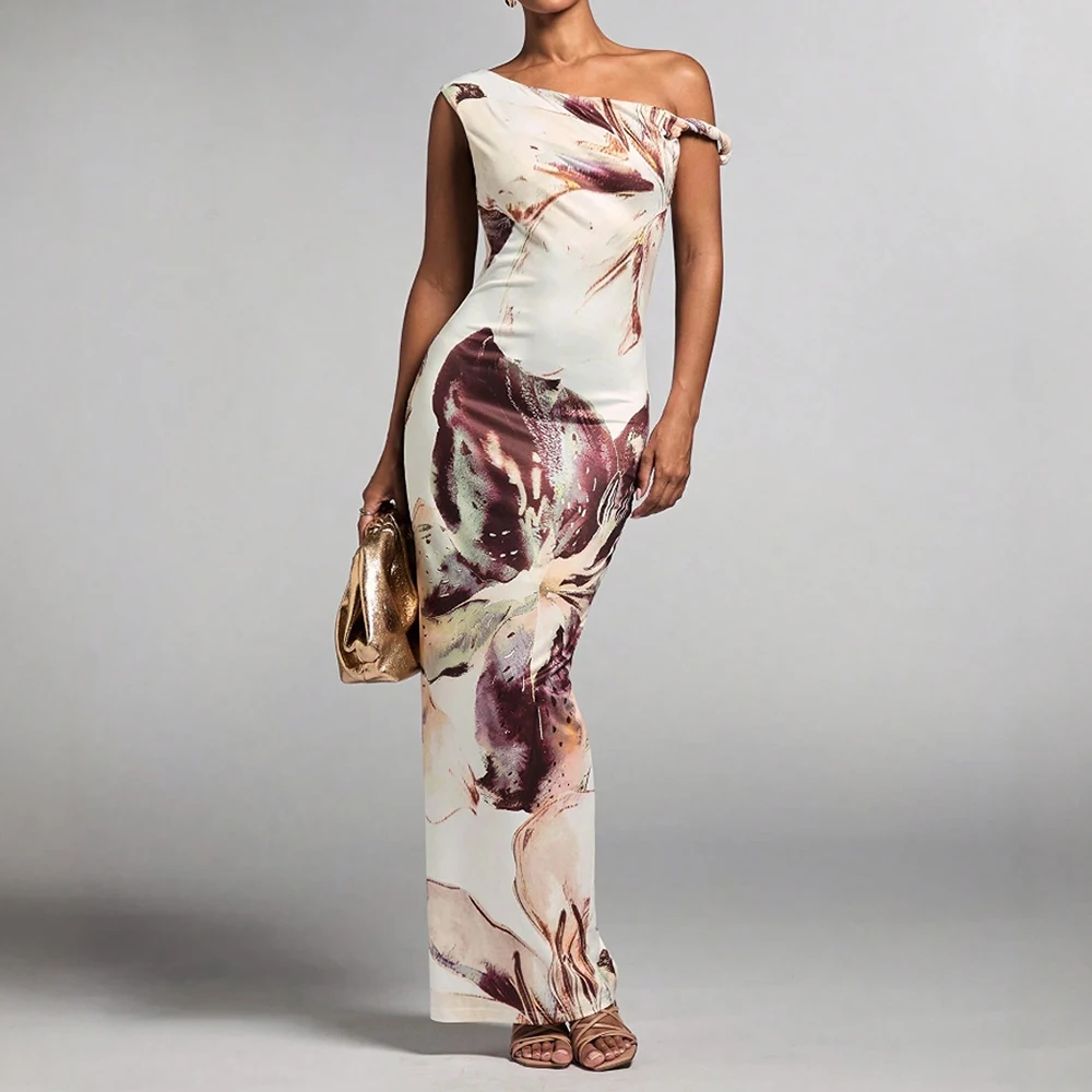 Платья Mia Muse, летние элегантные модные длинные вечерние платья макси без рукавов с цветочным узором на одно плечо для женщин