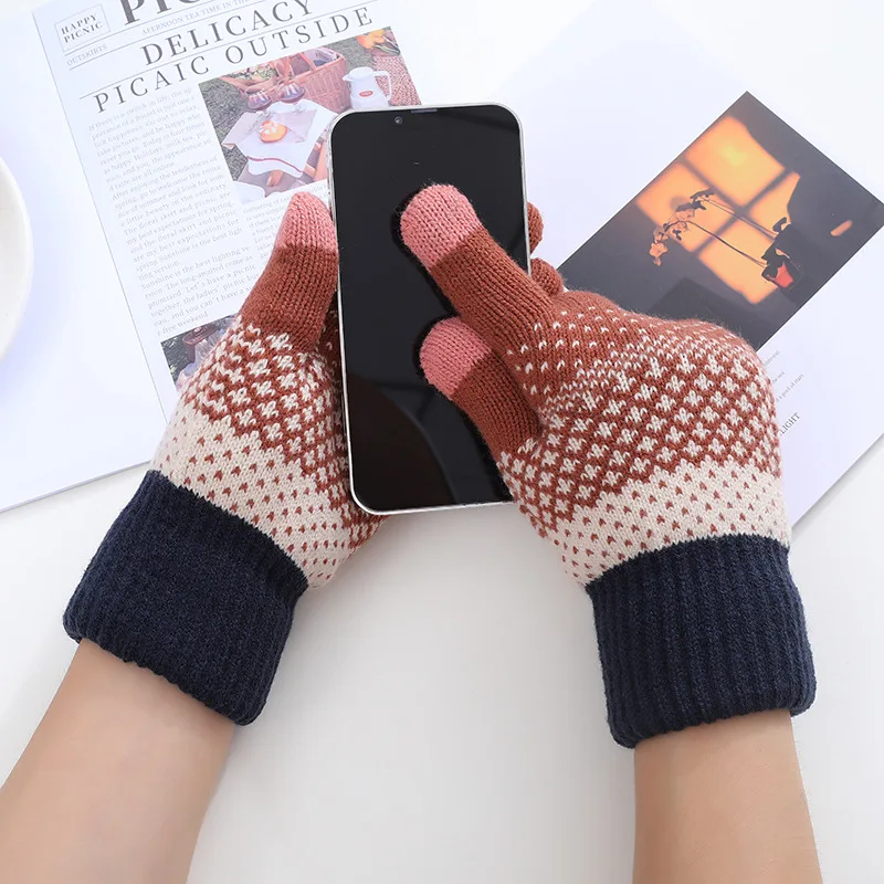 الشتاء الخريف قفازات محبوكة قفازات الجاكار يندبروف للجنسين شاشة تعمل باللمس عادية التسوق لينة السفر الحرارية لمس قفاز