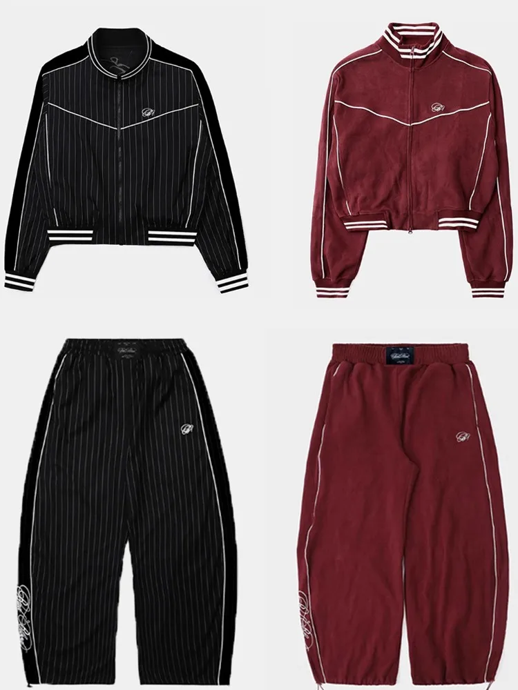 

Американский Sle Red ort Casual Long Sve Женская бейсбольная куртка Винтажный свитшот Топ Модная застежка-молния Полосатый узор