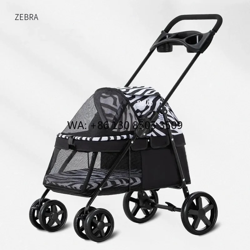 Pet Stroller 4 Wheels Folding Portable Travel Cat Dog Stroller With Cup Holder
