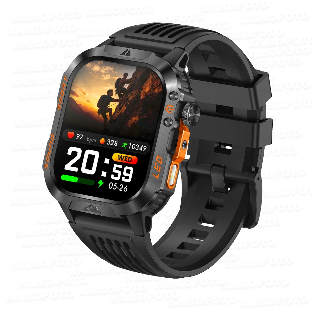 

2026 New Smart Watch HT46 1200mAh Men Women Outdoor Sports Wrist Watch LED Flashlight BT Call Health Tracker Smartwatch
