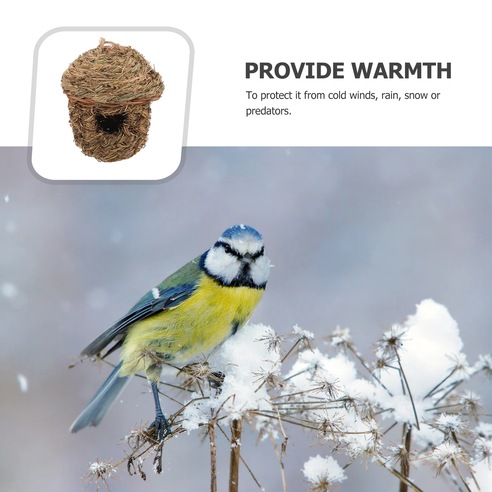 

Straw Woven Bird House Natural Black Grass Nest Outdoor Hanging Durable Parrot Breeding Bird Supply Nesting Warm
