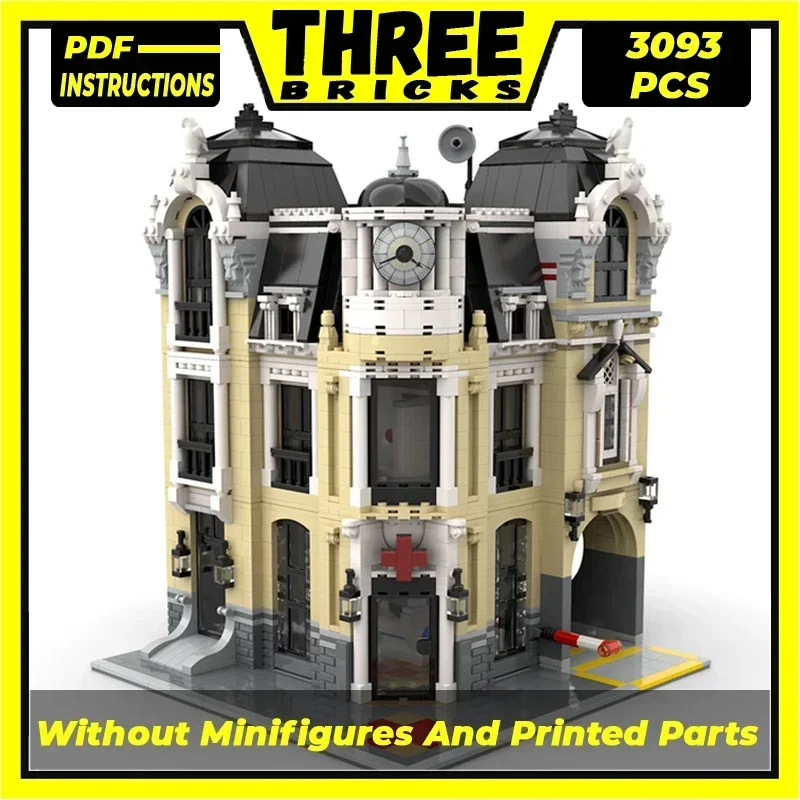 

Технические Moc Bricks, модель с видом на улицу, центральная больница, модульные строительные блоки, подарки, игрушки для детей, наборы «сделай сам», сборка