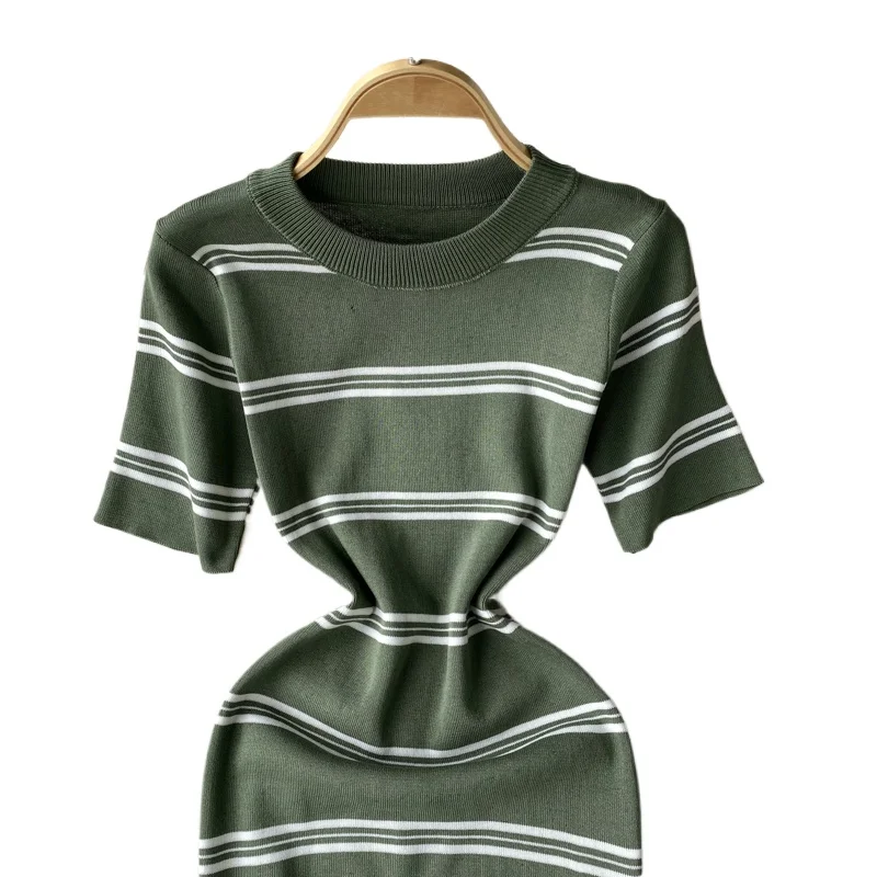 Blue Striped Mini Dress Crew Neck - Image 6