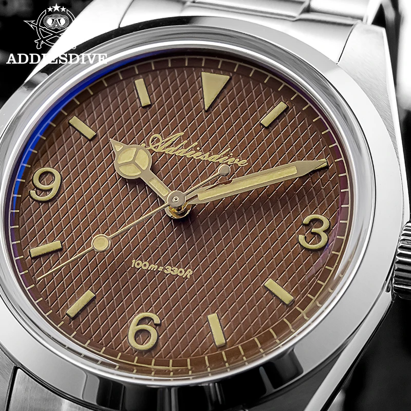 

ADDIESDIVE 36mm Mens Watch Stainless Steel AD2096 Relojes Para Hombres Bubble Mirror Pot Cover Glass NEW VH31 Man Quartz Watches