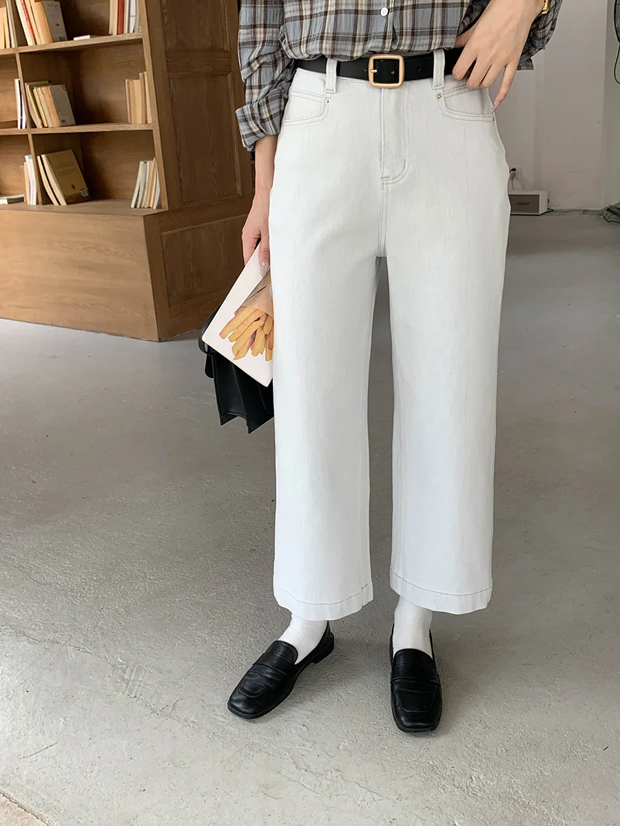 

Весенне-осенние женские повседневные однотонные свободные прямые джинсы с высокой талией