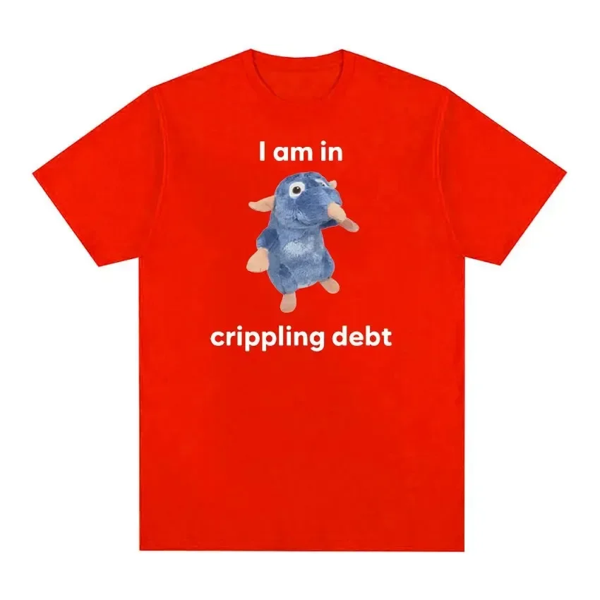 Informal  in Crippling Debt Rat Plush Funny Meme T Shirt Men High Quality Casual Fashion T-shirts 100% Cotton Oversized T-Shirt