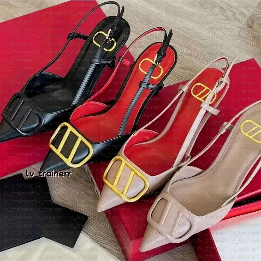 

heels designer high heels Womans Sandals Classics Metal Buckle V Pointed Toe Patent Leather Stiletto heels Dress shoes slingback