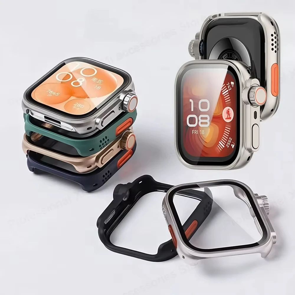 Gehärtetes Glas + PC-Hülle für Huawei Watch Fit 4 Pro, Displayschutzfolie, Stoßstangenrahmen, Wechsel an Ultra-Abdeckung für Huawei Watch Fit 4 Pro