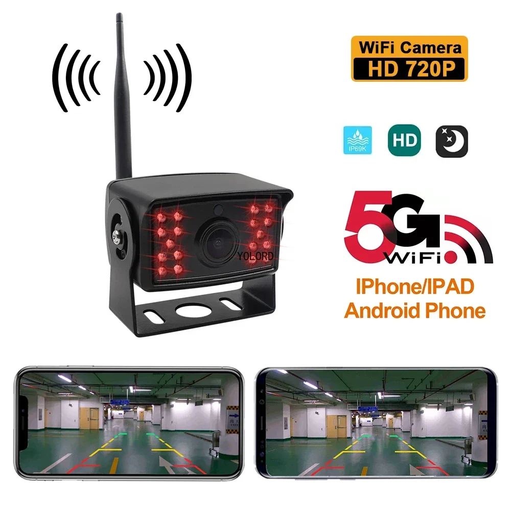 Wireless 5GWIFI Vehicle Backup Camera for Bus Truck Trailer School Bus RV Camper Work with IOS Iphone and Android Devices